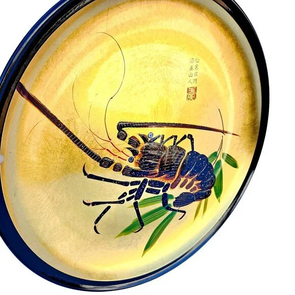 Vintage Japanese Ise-Ebi Lobster Gold Leaf Lacquer Platter 19" Signed - Picture 9 of 15